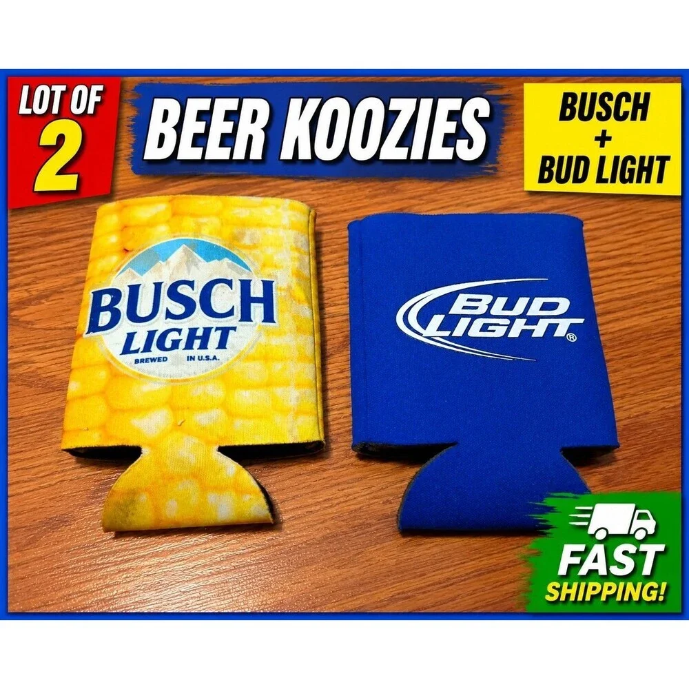 Busch Light Corn & Bud Light Beer Can Koozie Lot of 2 Neoprene Can Coolers